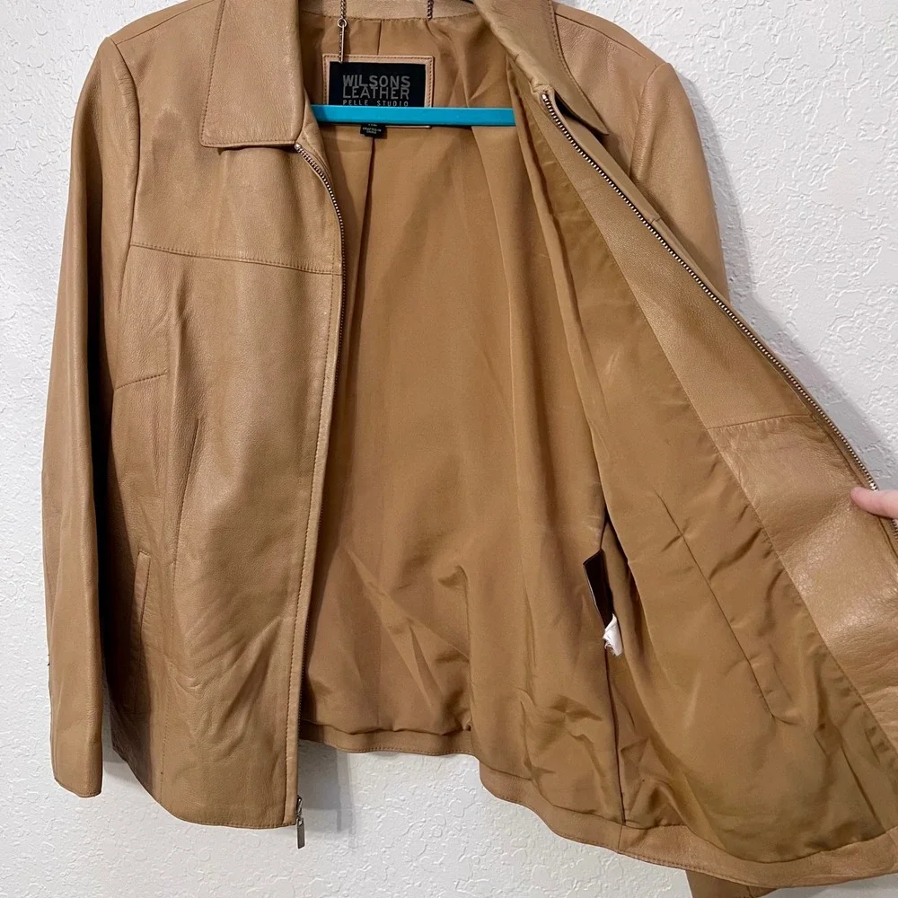 VTG Wilsons Leather Pelle Studio Women's Tan Genuine Leather Zip Front Jacket XL - Picture 3 of 11